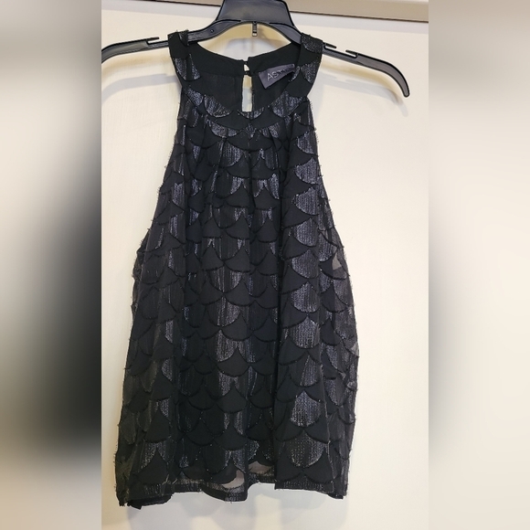 Astr Black Sparkle Scalloped Semi Sheer Halter Top. Size M - Picture 1 of 7